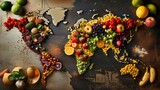 Fototapeta  - World Map Created With Fruits and Vegetables