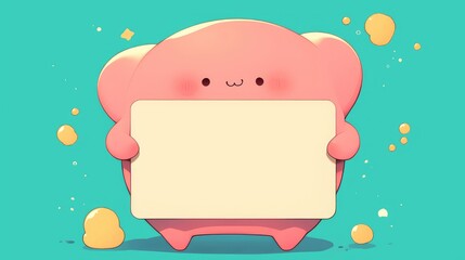 Illustration featuring an adorable stomach cartoon character holding a blank sign in a charming flat 2d style