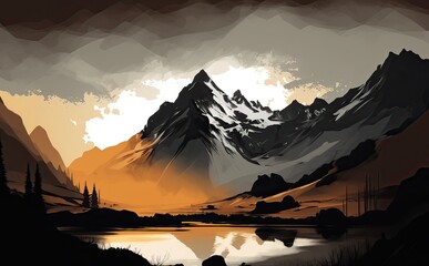 Mountain landscape at sunset. wall art painting