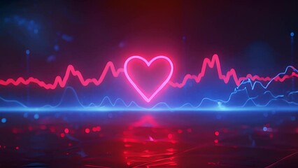 Poster - Illuminated Heart Pulse Line on a Dark Background With Blue and Red Neon Lights
