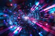 Abstract background with neon lights and futuristic elements, reminiscent of a digital utopia