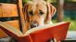© Ilona - The dog is holding a red book in its paws and reading.