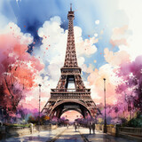 Fototapeta Paryż - Watercolor Eiffel tower, clipart Illustration, Generative Ai