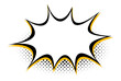 A speech bubble edged with a flame-like halftone pattern in black and yellow, ideal for conveying heated conversations or dramatic announcements.