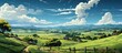Panoramic view of fields and meadows. Landscape of countryside.