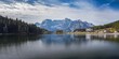 Panoramic shot of the Lake Lago di Misurina with reflections in the Italian Alps
