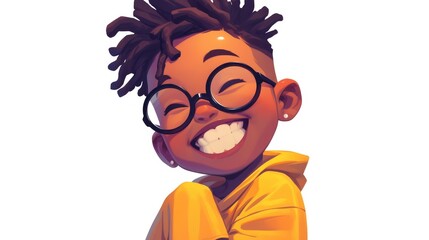 Canvas Print - Illustration of a cheerful African boy wearing glasses and depicted as a cartoon character in a 2d format 