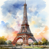 Fototapeta Paryż - Watercolor Eiffel tower, clipart Illustration, Generative Ai