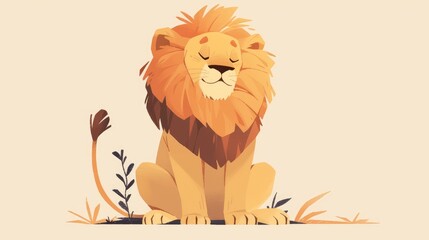 Canvas Print - Illustration of a Lion Sitting Down Looking Adorable