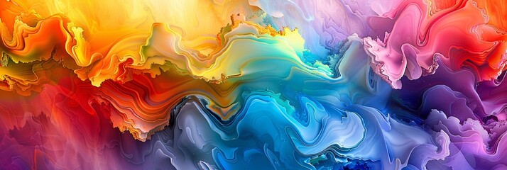 Wall Mural - Behold a mesmerizing rainbow dreamscape where abstract shapes swirl amidst a spectrum of vibrant colors