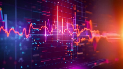 Fototapete - Abstract Financial Data Graph on Digital Screen With Glowing Lines