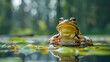 A frog sitting on the bank of lake in the forest 8k hd wallpaper  