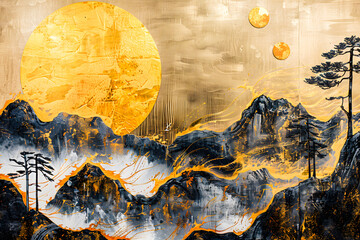 Wall Mural - Paysage de montagne dans le style oriental