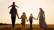 © Валерий Зотьев - happy family child kid baby together teamwork dream fly children's dream silhouette sunset field park sun father mother, family sunset leisure, golden hour relaxation, sunset walking path, family