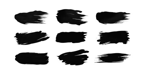 Set bundle abstract black ink paint brush stroke lines texture PNG transparent background isolated graphic resource. Pack of creative brushes pattern art shape design