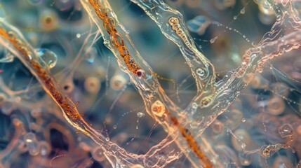 Canvas Print - A microscopic view of a nematode infestation on plant roots with the worms attached to the surface and causing damage to the plants