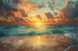 Watercolor drawing of sunset over the sea. Beautiful natural summer landscape. Generated by artificial intelligence