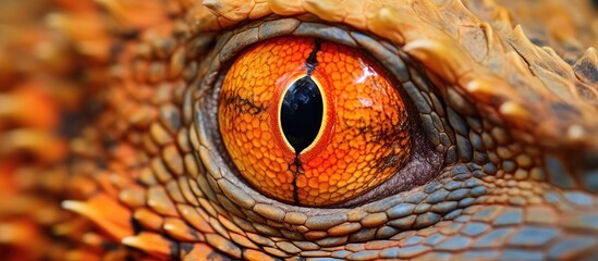 Poster - Close up of a lizards eye with a black pupil in nature