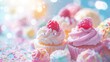 Soft and hazy blurred backgrounds of assorted confections create a sweetly dreamy atmosphere for the delightful and colorful Sweets for the Sweet Candycolored play sets. .