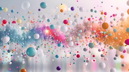 Fototapete - Colorful Abstract Spheres and Particles in Motion Against a Bright Background