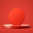 A vibrant red, 3D stage podium standing on a white surface. A visually appealing and versatile stock image for various applications.