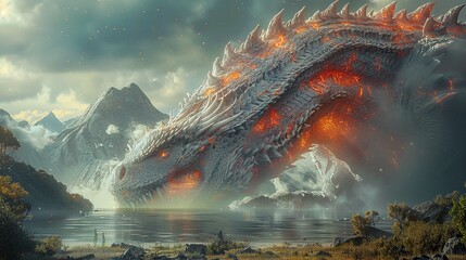 Wall Mural - infinite fractal monster, dragon, very detailed, valley, Colorful, cinematic lighting, realistic