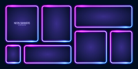 Wall Mural - glowing neon banners, illuminated colorful square frames. shiny vibrant border, glow effect. blue vi