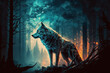 Wolf in the night forest