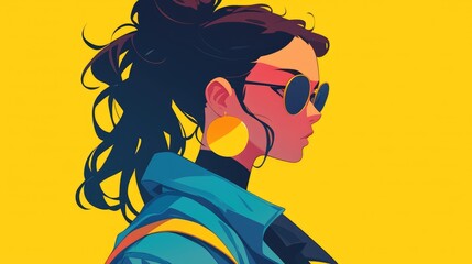 Sticker - Cartoon of a stylish young woman rocking sunglasses