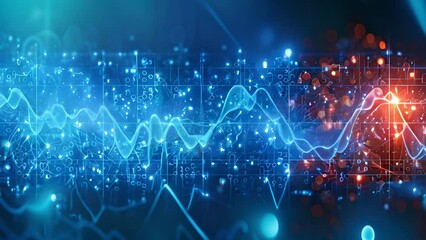 Leinwandbilder - Blue and Red Background With Sound Waves Line