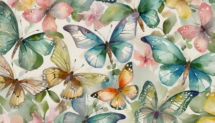 Wall Mural - watercolor butterfly pattern background