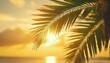 palm leaves against the yellow sunset sky natural background horizontal banner