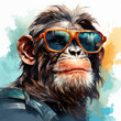 Watercolor Bonobo wearing sunglasses, clipart Illustration, Generative Ai