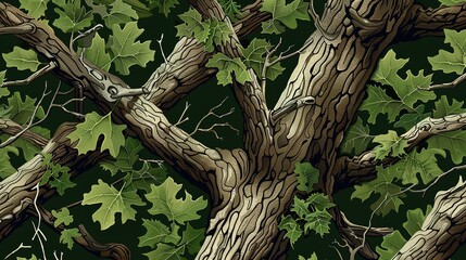 Poster - Invisible in Nature: Seamless Vector Camouflage Pattern with Real Tree Essence