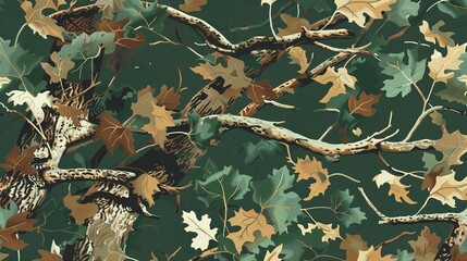 Poster - Blend into the Wild: Seamless Vector Camo Pattern with Real Tree Motif