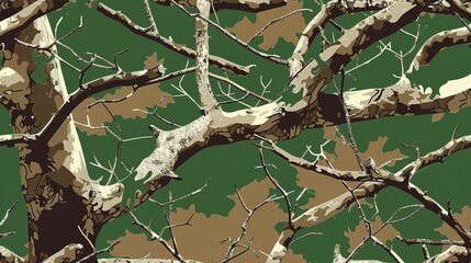 Sticker - Nature's Disguise: Seamless Vector Camouflage with Real Tree Texture