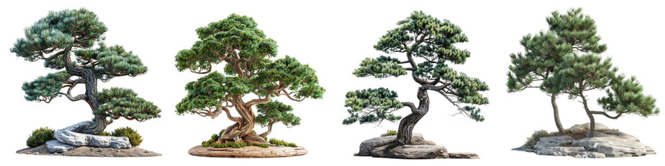 Wall Mural - Japanese Black Pine Trees Hyperrealistic Highly Detailed Isolated On Transparent Background Png File