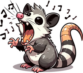 Sticker - illustration of the cute screaming and running opossum 