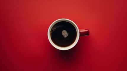 Wall Mural - Close up of cup of coffee on red surface