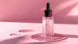 minimalist pink skincare serum dropper bottle on matching background for beauty branding