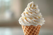 delightful vanilla soft-serve ice cream cone with golden sprinkles on a soft background