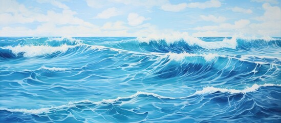Wall Mural - A landscape painting featuring crashing waves on a lake under a windy sky