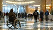 A person in a wheelchair faces the other direction seemingly unnoticed by the crowds around them as they make way through the . .