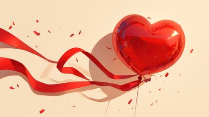 Sticker - A contemporary red heart shaped helium balloon graphic featuring a bold ribbon set against a soft background