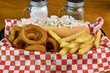 crab salad served with  onion rings andfrench fries