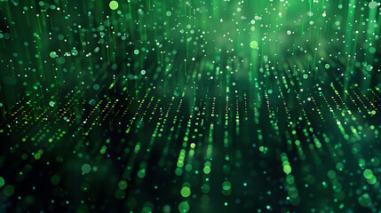 a digital rain of green binary code cascading down a dark black background, with a sense of movement