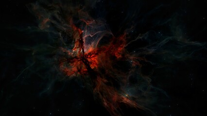Wall Mural - Wide Shot of Red Hydrogen Nebula with Hot Glowing Proto Stars