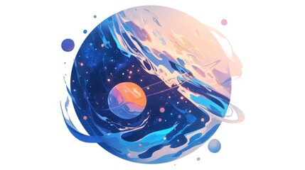 Canvas Print - An artful depiction of a nebula icon is illustrated in a cartoon style set against a crisp white circle background serving as a symbolic representation of space