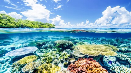 Poster - Crystal-clear waters revealing a vibrant coral reef, a hidden underwater world alive with color and mystery.