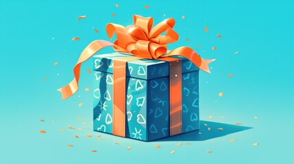 Wall Mural - An isolated blue surprise gift box designed in a cartoon 2d with a realistic and whimsical cartoon style stands out against a blue backdrop